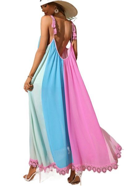 

colorblock tassel detail cami dress 30wy#, Black;gray