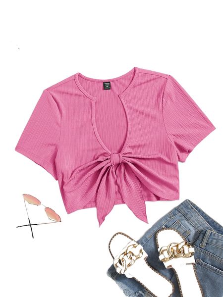 

plus ribbed knit tie front p6ec#, Black