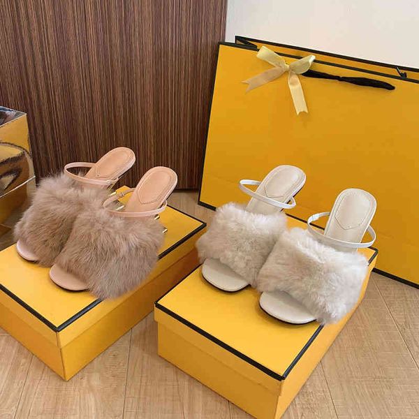 

sandals autumn winter lambs wool shoes special-shaped heels thick fish mouth high one line with french sandals women, Black