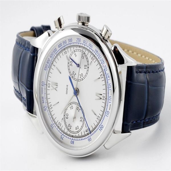 

40mm vintage 1955 automatic 7750 men watch chronograph chrono working satch classic wristwatch sapphire cornes de vache 5000h 251s, Slivery;brown