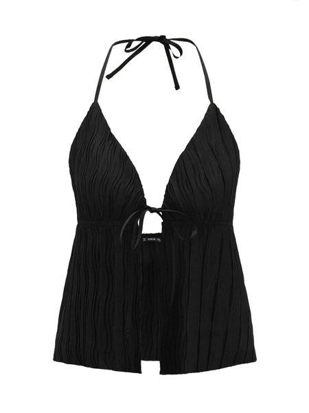 

plus knot front tie backless halter j5g6#, Black