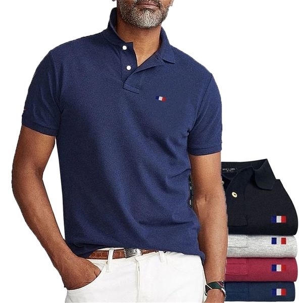 Хорошее качество летние бренд мужские рубашки с коротким рукавами. Случайные хлопковые отвороты мода Slim Tops 220707