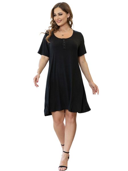 

aamilife plus quarter button tee dress c2ha#, Black