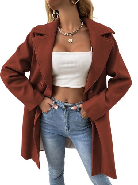 

lapel collar double breasted overcoat q2j4#, Black