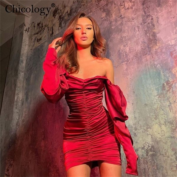 

chicology off shoulder long sleeve elegant lady mini dress autumn winter party club bodycon christmas birthday clothes 220611, Black;gray