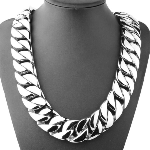 

31mm wide shiny cuba big necklace men hip hop stainless steel jewelry hand-polished casting bracelet hiphop tide jewelry2045, Silver