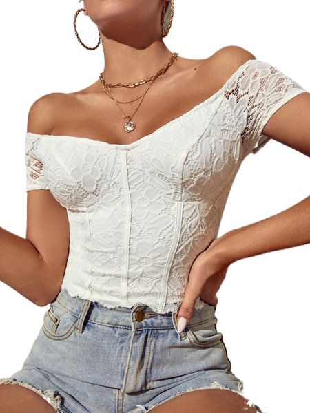 

contrast lace off the shoulder m4u1#, White