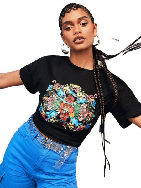 

x nicole galluccio floral print drop shoulder tee o5s2#, White