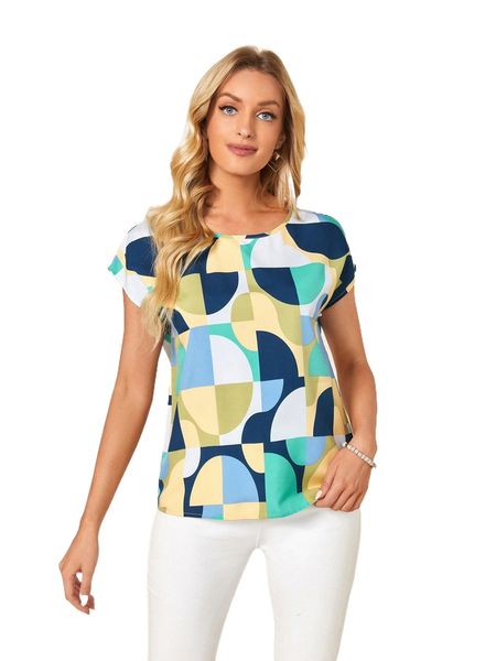 

emery rose batwing sleeve geo print s1x6#, White