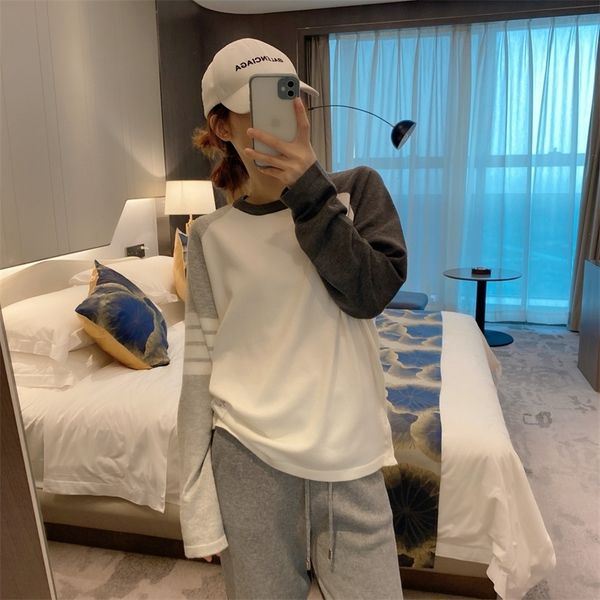 

summer explosion tb color contrast suit 1394 round neck knitted sweater coat wool casual pants leggings korean loose, Gray