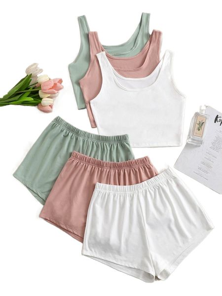 

3sets scoop neck pj set p0wu#, Black;red