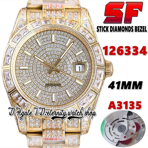 

sf latest ew126334 a3135 automatic mens watch tw126333 bl86405 diamond stick markers dial 904l steel iced out diamonds gold bracelet super e, Slivery;brown