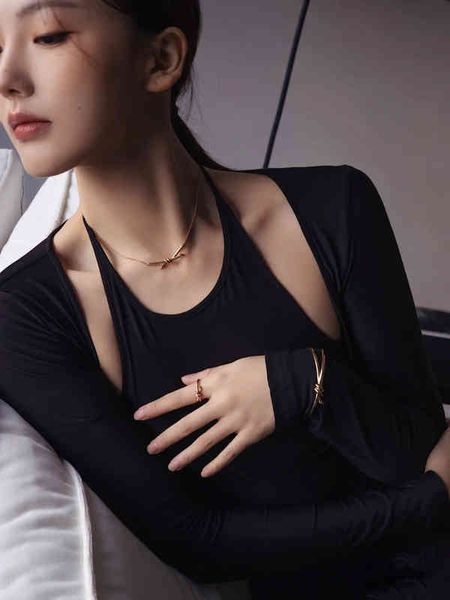 

2nyh t home bowknot clavicle chain gu ailing's same knot necklace women's sterling silver new fashion high sense, Black