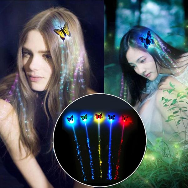 Farfalla colorata Luce Trecce Parrucche LED Glowing Flash LED Treccia per capelli Clip Haripin Decorazione Ligth Up Halloween 12 pezzi /
