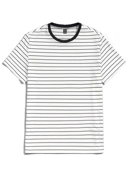 

men striped contrast trim tee m49n#, White;black