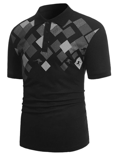 

men geo & dinosaur print polo shirt r6w7#, White;black