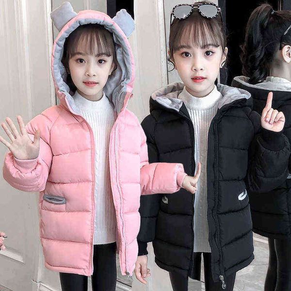 2022 novo tamanho grande adolescente adolescente inverno garotas lindas casaco grosso de coelho quente forrado com jaqueta de roupas com capuz de lã para crianças j220718