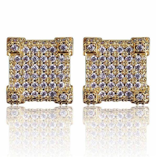 

earring cubic zirconia 925 sterling silver cubist screw back 18k yellow gold/silver plated hypoallergenic 3d square stud earring f1936, Golden