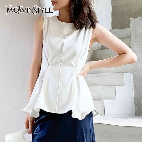 

vintage white vest for women o neck sleeveless casual minimalist tank female fashion clothing style 210423