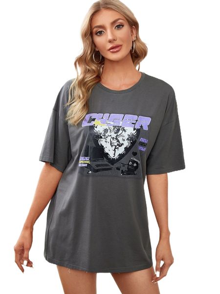 

x y2kyler figure & letter graphic drop shoulder tee j28t#, White