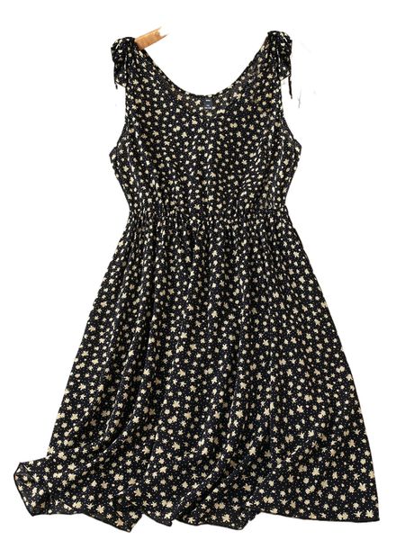 

plus ditsy floral print tie shoulder dress e1gz#, Black