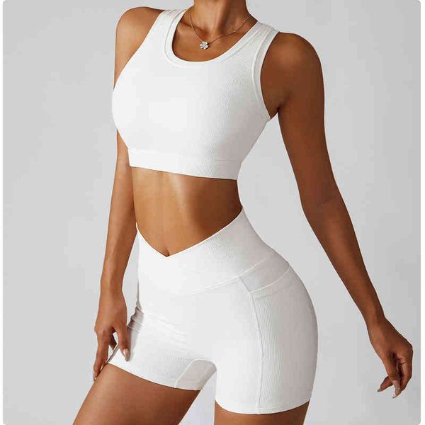 

women yoga suit fitness bra high waisted shorts training sports tights women running fitness suit yoga clothes t220725, White;red