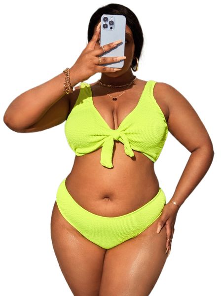 

plus knot front bikini swimsuit o4oz#, White;black