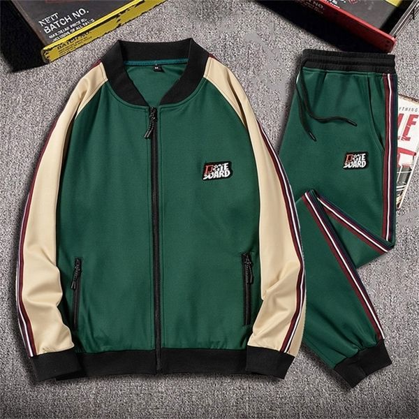 

men's fashion tracksuit brand sweat suits stand collar baseball jacket sweatpants 2 piece set men sportswear jogger set 201210, Gray