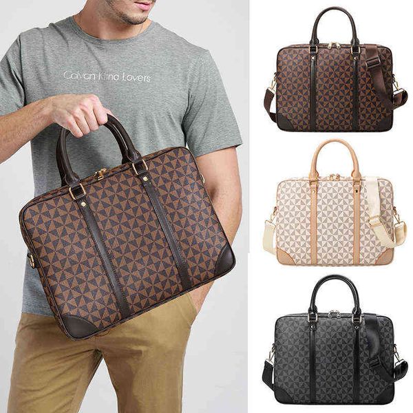 Männer Aktentaschen Bedruckte Leder Business Aktentasche Männer/frauen Messenger Tasche 14/16 Zoll Laptop Schulter Umhängetasche s Computer Handtasche 220622