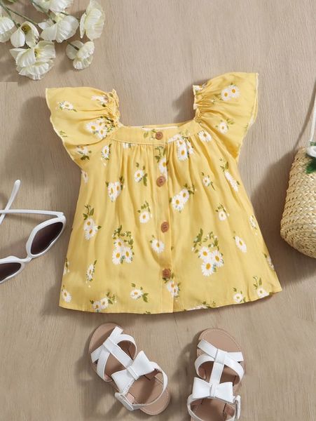 

baby daisy print ruffle trim blouse she, Blue