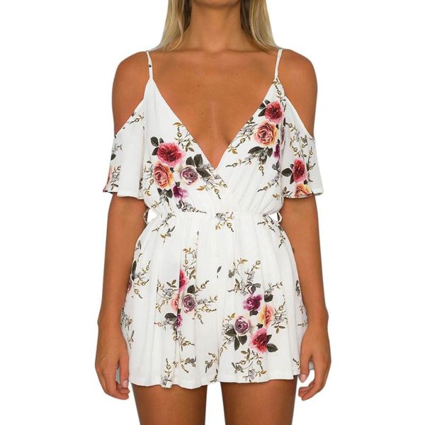 Женские комбинезоны Dompers Summer Fashion Fashion Женские женские игровые пьесы Sexy Off Plouds Floral Print Casual Comploy Combine Combinaison Combinaison