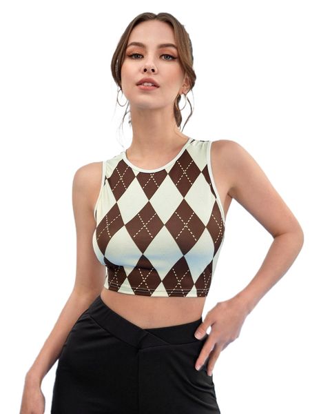 

argyle print crop tank 21eh#, White