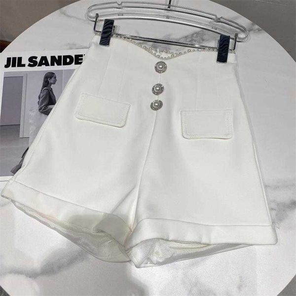 

deat women pearl edge single breasted temperament wide leg shorts solid color high waist fashion spring summer 11b638 210709, White;black