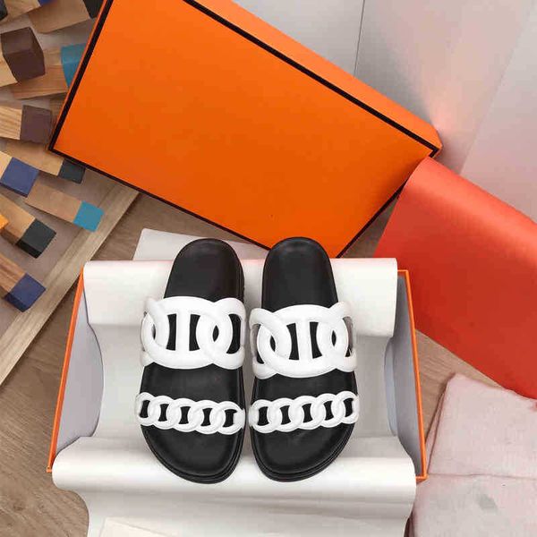 

off 2022 sandals slippers shoes for genuine leather luxury designer slides woman casual flats summer outdoor beach, Black