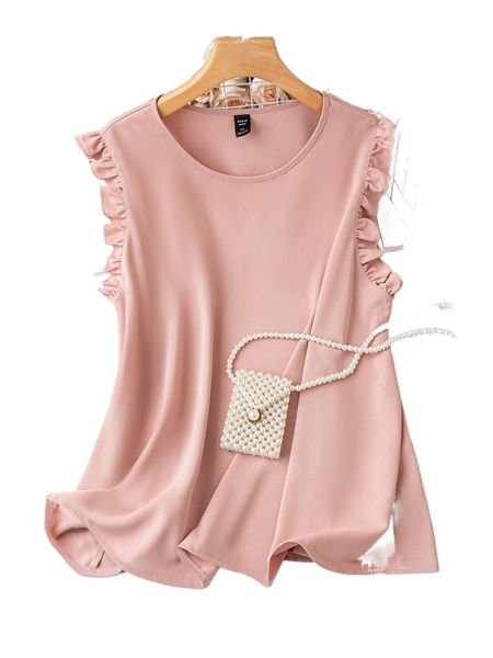 

plus ruffle cuff solid blouse 68vy#, Black