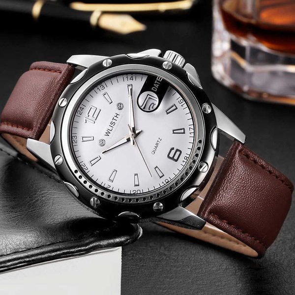 

steel belt belts watchs waterproof men's watch calendar business quartz watch's large dial men watch, Slivery;brown