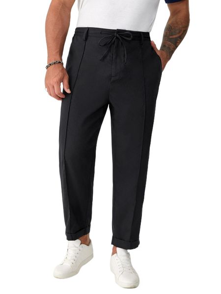 

extended sizes men slant pocket drawstring waist pants x0ex#, Black