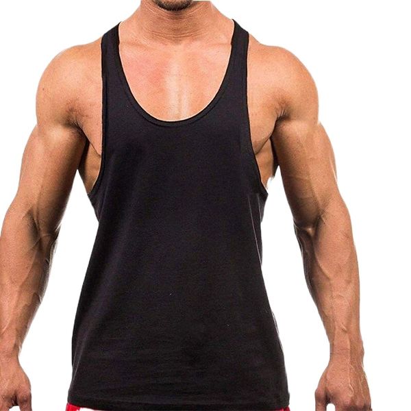 

men's muscle tee yoga tank summer stringer y back gray black red cotton fitness gym workout bodybuilding vest gilet sport activewear co, White