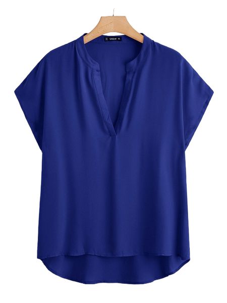 

plus notch neck dolman sleeve dip hem n0dd#, Black