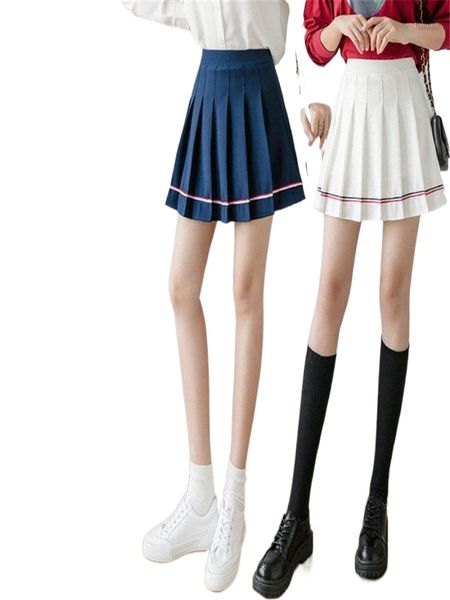 

skirts 2022 high waist stitching student pleated women cute sweet girls dance mini skirt 99fc#, Black