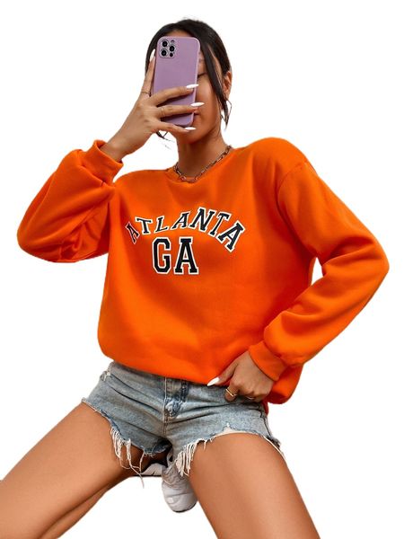 

letter graphic drop shoulder thermal pullover 87cj#, Black