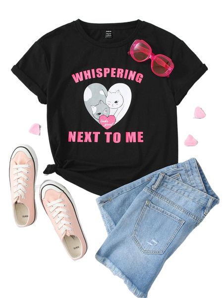 

slogan graphic scoop neck tee t6y9#, White