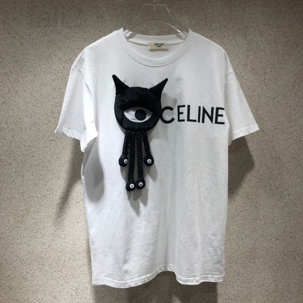 

women's t-shirt designer chaopai 22 early spring new three-dimensional eye cartoon doll chaoren letter printing casual versatile short, White