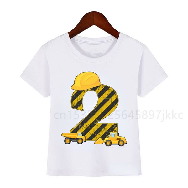 

children s cartoon excavator construction vehicle bulldozer crane birthday number name print t shirt boy girl funny giftt shirt 220620, Blue