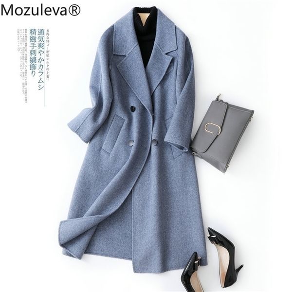 

long double-sided cashmere women's winter double-breasted woolen coat simple slim fit 210416, Tan;black