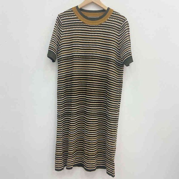 

casual dresses xiaohe explosive thin age reducing breathable yarn dyed stripe knitted t-shirt dress women's summer, Black;gray