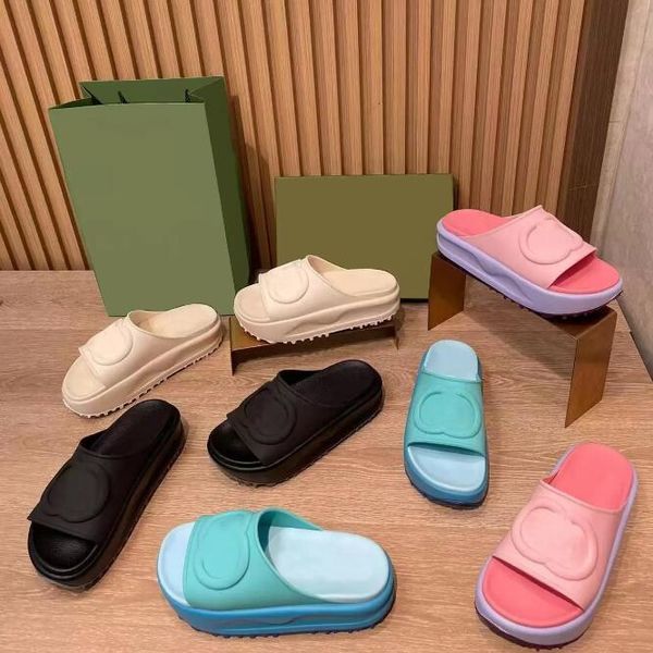 

designer slippers women platform slipper classics rubber slides solid color flip flops non slip sandals thick bottom flat shoes size 35-41, Black