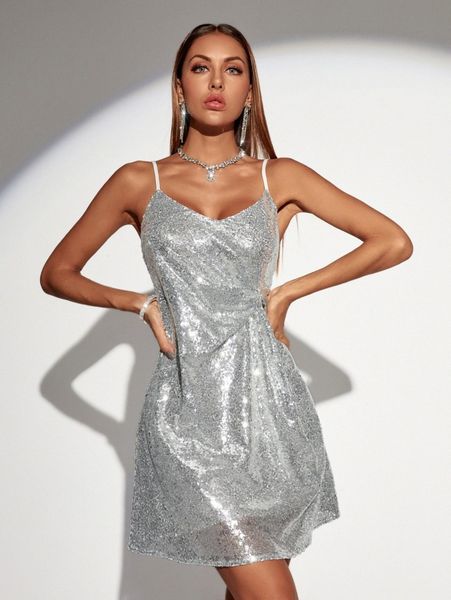 

ruched side sequin cami dress q0hh#, Black;gray