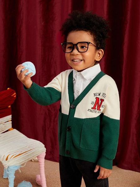 

toddler boys letter embroidered dual pocket cardigan she, Blue