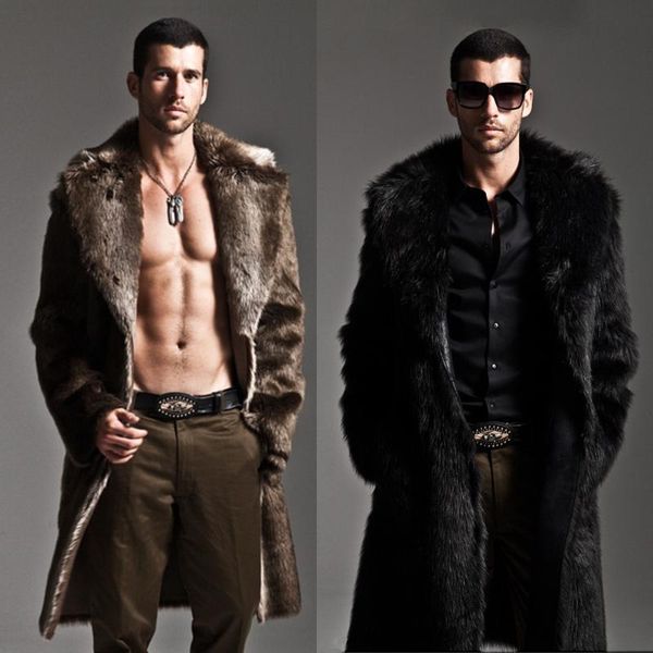 

men's trench coats men's fashion faux fur casual trend long mink coat super thick autumn and winter, Tan;black
